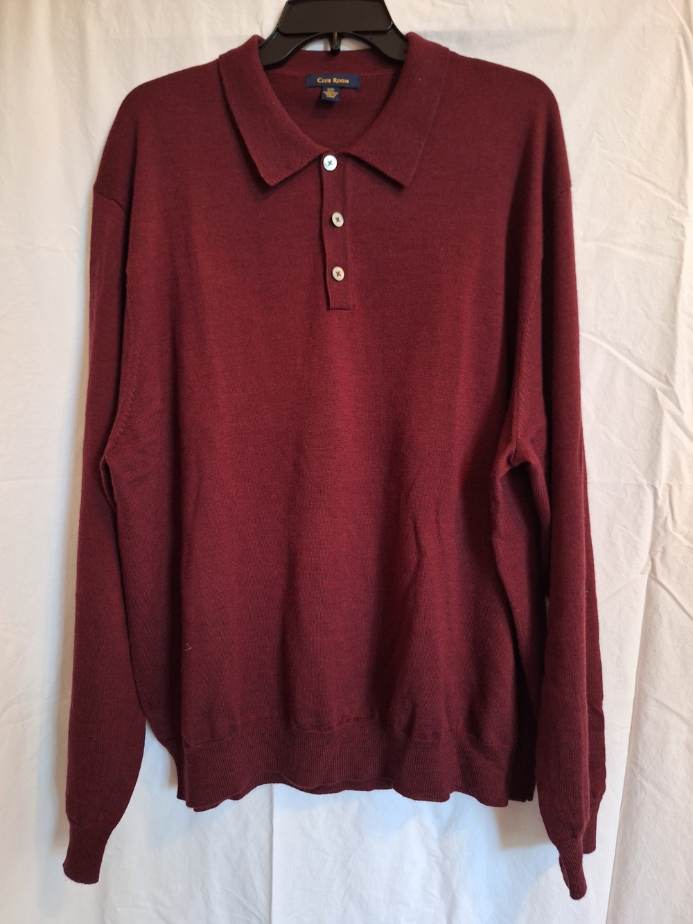 Club Room Mens Burgundy 1/4 Button 100% Merino Wool Polo Sweater XXL Classic